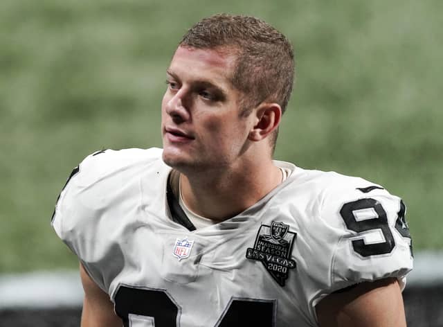 Las Vegas Raiders defensive end Carl Nassib has become the first active NFL player to come out as gay. Picture: John Bazemore/AP