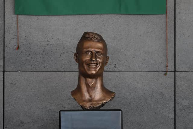 A sculpture of Cristiano Ronaldo at Madeira Airport also attracted a number of critics (Picture: Octavio Passos/Getty Images)