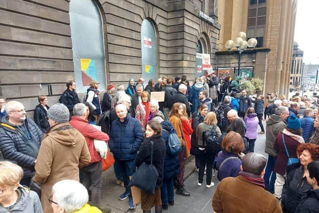 Protesters gathered outside the boarded-up Filmhouse earlier this month to call for the boarded-cinema to be saved. Picture: Annabelle Gauntlett.