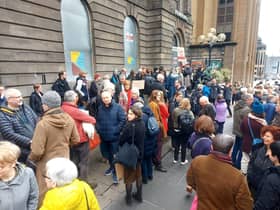 Protesters gathered outside the boarded-up Filmhouse earlier this month to call for the boarded-cinema to be saved. Picture: Annabelle Gauntlett.