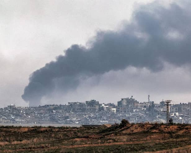 Smoke billows over the northern Gaza Strip during Israeli bombardment from southern Israel on Wednesday.