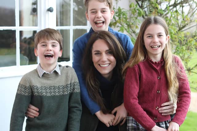 The image of Kate and her children, said by the palace to have been taken by the Prince of Wales, was posted on social media. Picture: PA