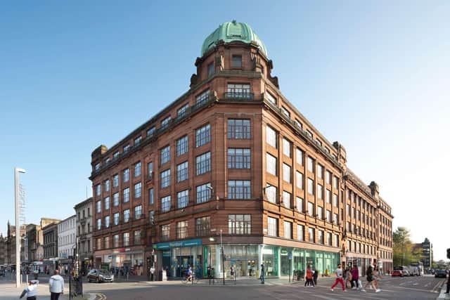 A street view of Granite House on Stockwell Street, Glasgow.