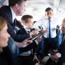 Rishi Sunak talks to journalists on his plane as he travels from Northern Ireland. Photos: Stefan Rousseau/PA Wire