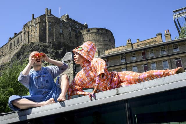 Company members from The Last Forecast, by Bridie Gane and Catherine Wheels, take to the roof of Dance Base, the home of dance at the Edinburgh Festival Fringe. Picture by Ian Georgeson