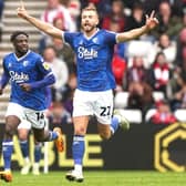 Ryan Porteous celebrates scoring for Watford during a Championship match against Sunderland at the Stadium of Light in April.