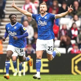 Ryan Porteous celebrates scoring for Watford during a Championship match against Sunderland at the Stadium of Light in April.
