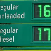 High petrol and diesel prices are displayed on the forecourt of the M62 motorway Birch service station in Brighouse. Picture: Christopher Furlong/Getty Images