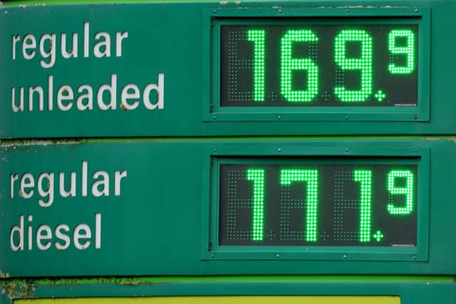 High petrol and diesel prices are displayed on the forecourt of the M62 motorway Birch service station in Brighouse. Picture: Christopher Furlong/Getty Images