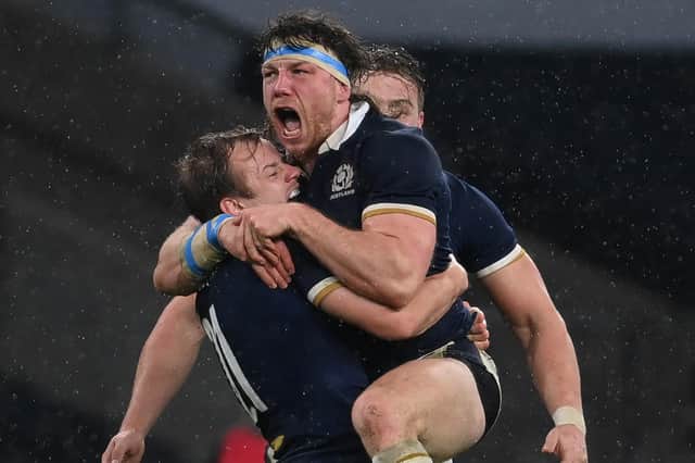 Just try and stop this man celebrating ... Hamish Watson at the moment of Calcutta Cup triumph.