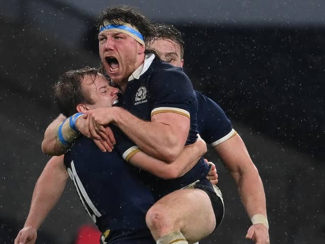 Just try and stop this man celebrating ... Hamish Watson at the moment of Calcutta Cup triumph.