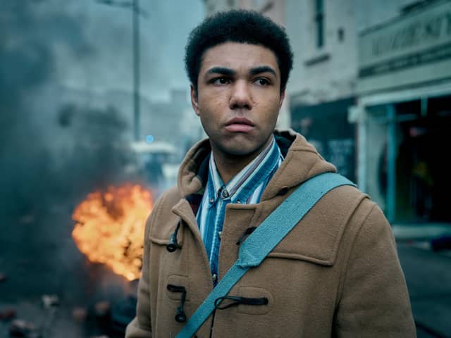 Levi Brown plays duffle-coated dreamer Dante Williams in This Town. Picture: Robert Viglasky/BBC