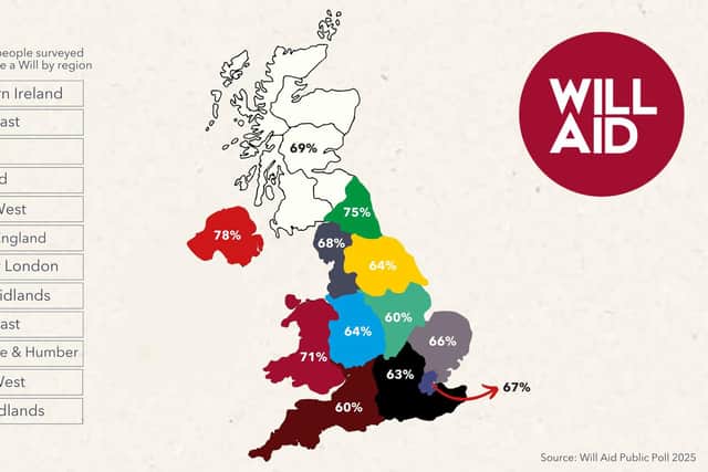 Map showing people without Wills in regions of the UK