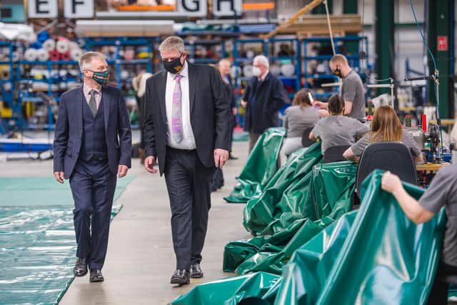 Business minister Ivan McKee (left) is given a tour of the new site by The Beal Group boss David Beal. Picture: Euan Cherry.