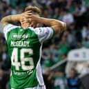 Aiden McGeady missed his penalty during the Premier Sports Cup match between Hibernian and Greenock Morton - he'll now miss the first two months of the season. (Photo by Paul Devlin / SNS Group)