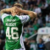 Aiden McGeady missed his penalty during the Premier Sports Cup match between Hibernian and Greenock Morton - he'll now miss the first two months of the season. (Photo by Paul Devlin / SNS Group)