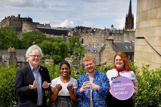 Deaf Action chief executive Philip Gerrard, festival ambassador Nadia Nadarajah, festival producer Jamie Rea and actor Amy Murray at the launch of the Edinburgh Deaf Festival this year. Picture: Colin Hattersley