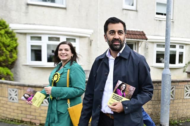 First Minister Humza Yousaf, joins SNP candidate for the Rutherglen and Hamilton West by-election, Katy Loudon. Picture: John Devlin