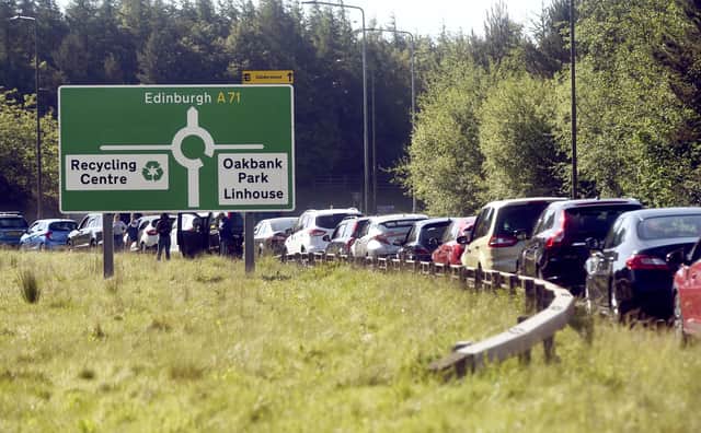 Recycling centres across Scotland have seen long queues as the lockdown has been eased (Picture: Lisa Ferguson)