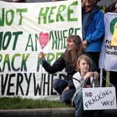 Anti-fracking groups from around Scotland gather to demonstrate outside the Scottish Parliament in Edinburgh. Picture: PA