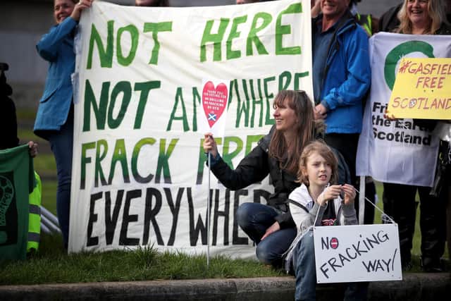Anti-fracking groups from around Scotland gather to demonstrate outside the Scottish Parliament in Edinburgh. Picture: PA