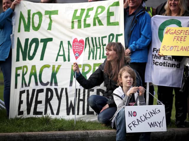 Anti-fracking groups from around Scotland gather to demonstrate outside the Scottish Parliament in Edinburgh. Picture: PA