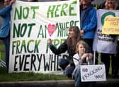 Anti-fracking groups from around Scotland gather to demonstrate outside the Scottish Parliament in Edinburgh. Picture: PA