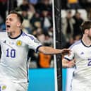 Scotland's Lawrence Shankland celebrates after scoring to make it 2-2 during a UEFA Euro 2024 Qualifier against Georgia.