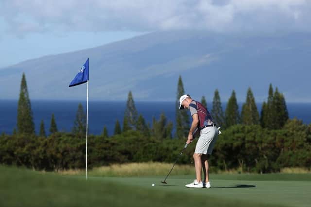 Martin Laird putts on the third green during a practice round at the Kapalua Plantation Course in Hawaii. Picture: Gregory Shamus/Getty Images.
