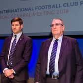 Douglas Park (right) with Rangers manager Steven Gerrard (centre) and former chairman Dave King