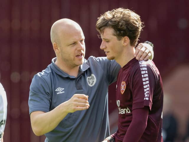 Hearts technical director Steven Naismith with Rangers loannee Alex Lowry at full time after the 4-0 win over Partick Thistle. (Photo by Mark Scates / SNS Group)