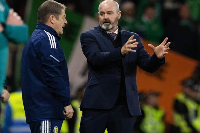 Scotland Manager Steve Clarke and John Carver during a UEFA Nations League match between Scotland and Republic of Ireland at Hampden Park, on September 24, 2022, in Glasgow, Scotland.  (Photo by Craig Williamson / SNS Group)