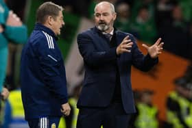 Scotland Manager Steve Clarke and John Carver during a UEFA Nations League match between Scotland and Republic of Ireland at Hampden Park, on September 24, 2022, in Glasgow, Scotland.  (Photo by Craig Williamson / SNS Group)