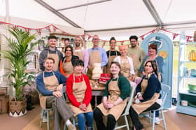 The Great British Bake Off Series 16 contestants (back row, left to right) Toby, Nadia, Aaron, Leighton, Jessika, Jasmine, Hassan and Lesley; and (front row, left to right) Tom, Pui Man, Iain and Nataliia.