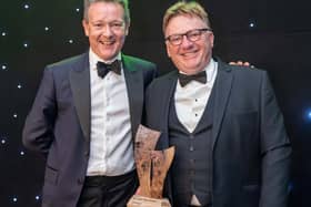 Mike Wilson, Mearns & Gill, present the award for Best Large Trades Business to Ewan Riddoch, Managing Director, WM Donald at Trades Awards 2023.