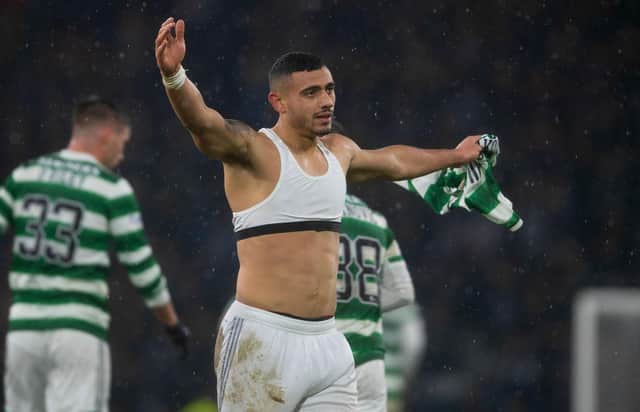 Celtic's Giorgos Giakoumakis performs a top-swinging celebration after his 95th minute goal secured the club's 2-0 Viaplay League Cup semi-final on Saturday night. And with the striker appearing on his way out, it seems the club's manager Ange Postecoglou is content for any number of his current personnel to lose their shirts as he pursues constant squad renewal.(Photo by Craig Foy / SNS Group)