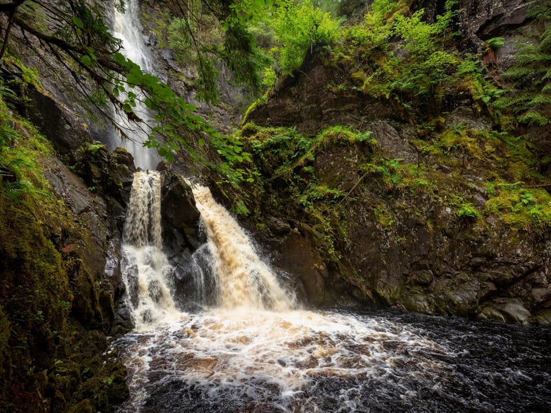 The Plodda falls are some of the most spectacular and accessible of Scottish waterfalls. Just a short walk from the car park at Tomich, south of the unmissable Glen Affric. These twisty falls are 151 feet high. There's a cantilevered viewing platform to see the falls from dizzying heights.