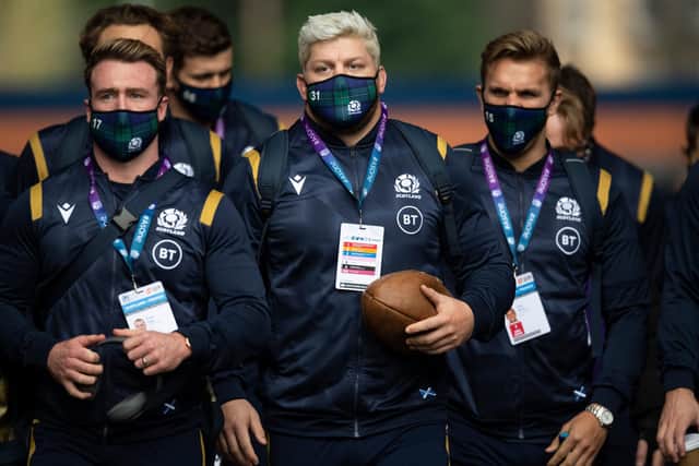 Oli Kebble arrives with the Scotland team for the Autumn Nations Cup clash with France at BT Murrayfield. Kebble is making his first start for Scotland. Picture: Ross Parker/SNS