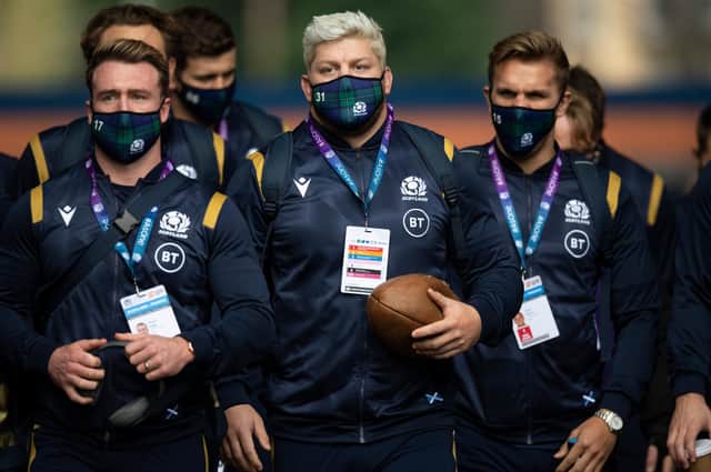 Oli Kebble arrives with the Scotland team for the Autumn Nations Cup clash with France at BT Murrayfield. Kebble is making his first start for Scotland. Picture: Ross Parker/SNS
