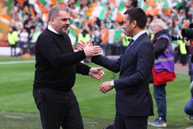 Rangers manager Giovanni van Bronckhorst has congratulated his Celtic counterpart Ange Postecoglou on winning the Scottish Premiershup title. (Photo by Alan Harvey / SNS Group)