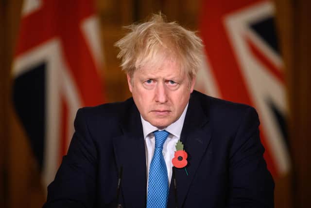 Prime Minister Boris Johnson answers questions during a briefing on the current coronavirus pandemic, in Downing Street. Picture: Leon Neal - WPA Pool/Getty Images
