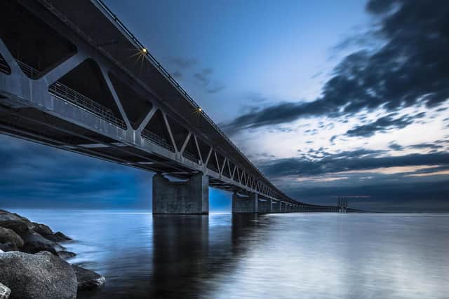 One model suggests a similar construction to the Oresund Bridge, the world's longest cable-stayed bridge connecting Copenhagen with Malmo, Denmark, Sweden Photo by Daniel Krehe/Shutterstock