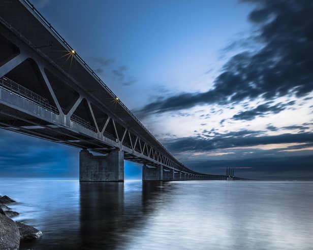 One model suggests a similar construction to the Oresund Bridge, the world's longest cable-stayed bridge connecting Copenhagen with Malmo, Denmark, Sweden Photo by Daniel Krehe/Shutterstock