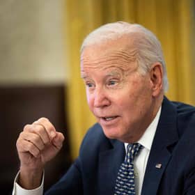 US President Joe Biden speaks during a briefing. Picture: Brendan Smialowski/AFP via Getty Images