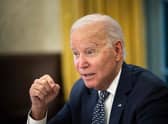 US President Joe Biden speaks during a briefing. Picture: Brendan Smialowski/AFP via Getty Images