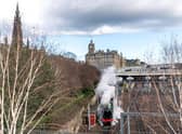 Flying Scotsman leaving Waverley Station in Edinburgh on Friday after a visit to commemorate its 100th birthday. Picture: Peter Summers/Getty Images