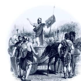 A depiction of Calgacus who is said to have led tribes of Caledonia against the Romans at the Battle of Mons Graupius in AD83.