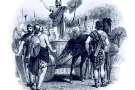 A depiction of Calgacus who is said to have led tribes of Caledonia against the Romans at the Battle of Mons Graupius in AD83.