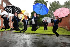 6th year students at Lourdes Secondary School, Josef Sheidiq, Amy Patterson, Morgan Grant, Laura Stewart, Josh Traynor and Weronika Glazreceive their exam resulys by text to their mobile phone yesterday.