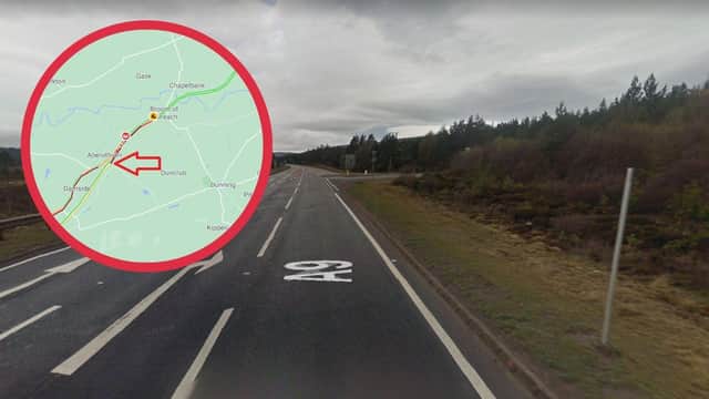 The four people involved in the crash have been taken to Ninewells Hospital (Photo: Traffic Scotland and Google Maps).
